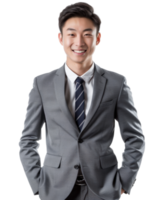 Young business man in a suit with hands in pockets Isolated on transparent background png