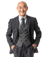 Smiling business man in a suit with hands in pockets Isolated on transparent background png