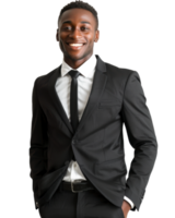 Young man in a gray suit with hands in pockets isolated on transparent background png