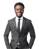 Young businessman with a striped suit isolated on transparent background png