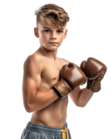 cute child with boxing gloves isolated on transparent background png