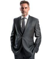 Professional man in a gray suit with a smile isolated on transparent background png