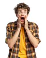 Man with Surprised Expression Holding Hands to Face Isolated on Transparent Background png