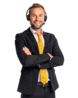 Handsome customer service representative with headset isolated on a transparent background png
