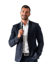 Confident Businessman Speaking with a Microphone isolated on transparent background png
