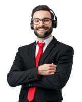smiling customer support executive in suit isolated on a transparent background png