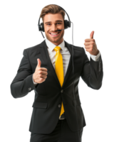 Smiling customer support executive with Thumbs up isolated on a transparent background png