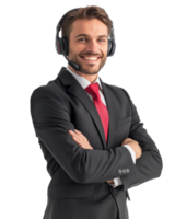 Customer service representative smiling with headset isolated on a transparent background png