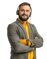Smiling customer service representative with headset isolated on a transparent background png