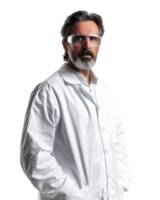 Senior Scientist in White Lab Coat Isolated on Transparent Background png