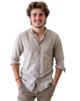 Smiling Man in White Shirt Isolated on Transparent Background png