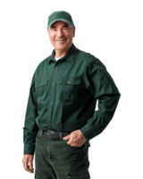 Man in Green Worker Uniform Isolated on Transparent Background png