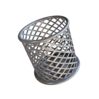3D Trash Can with Metal Texture and Open Lid Design png