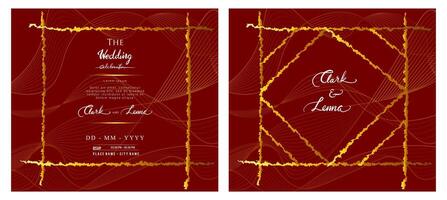 luxury gold thread flow wedding invitation with red base color vector