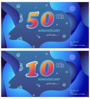 10th and 50th anniversary, can be edited. with bubble style, dark and light blue gradient color. vector