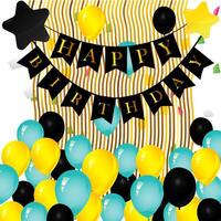 cheerful decorations such as balloons, confetti, ribbons, and a text area in the middle to add personalized messages. suitable for all ages and genders, both for children, adults vector
