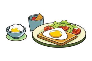 3d at the breakfast table a plate filled with white background vector