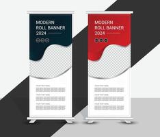 Abstract black and red roll up banner template design vector