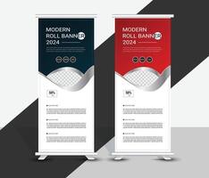 Modern blue and red gradient abstract roll up banner template design vector