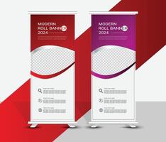 Red and purple modern geometric roll up banner template design vector