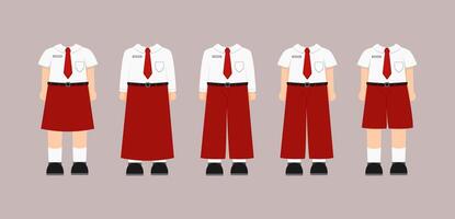 Flat Design Collection of Indonesian School Uniforms for Elementary School Students vector
