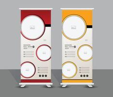 Creative red and yellow geometric roll up banner template design vector