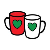 Set of Two Mugs with Heart Designs Outline vector