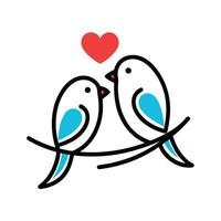 Lovebirds on a Branch Outline vector
