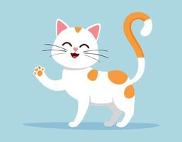 a cartoon cat with a paw up and a smile vector