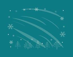 Winter background. New Year's Christmas decor. Banner, Set of doodle fir trees and snowflakes. Place for inscription, text, illustration, isolated color. vector