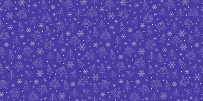 Winter New Year Christmas pattern. Set of hand drawn Christmas tree and snowflake designs. Simple fir and snow designs. Seamless, Repeating background for holiday wrapping, wallpaper decor. vector