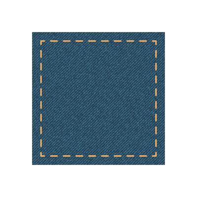 Denim square shape with stitch. isolated illustration. All over jeans pattern fabric cloth. Modern Fashion Textile patch on white background.