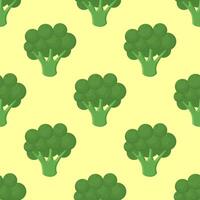 Broccoli vegetables seamless pattern on green background, green broccoli ingredients food. vector