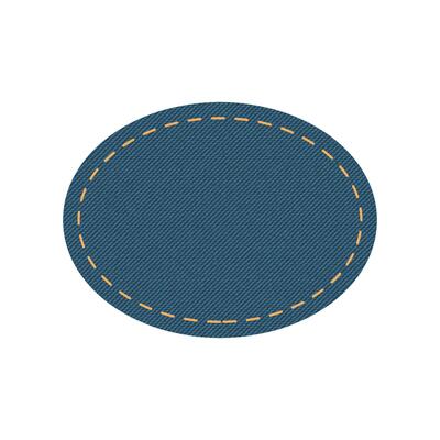 Blue denim design with oval with stitcher.