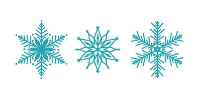 Beautiful snowflakes set, detailed hand drawn flat line illustration. Graphic outline drawing. Christmas and New Year symbol. Unique snowflake silhouette icon for frosty winter design vector