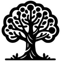 A black and white tree with leaves vector