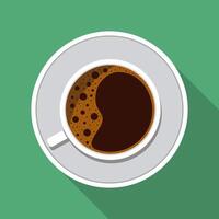 coffee cup with saucer and long shadow on green background vector