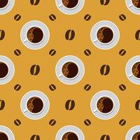 Seamless pattern coffee cup with beans on yellow background vector