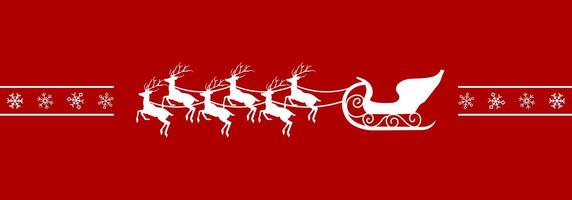 white Santa cart with rain deer with red background with snow crystal banner template vector