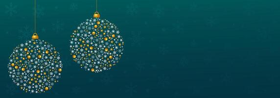 Christmas ball with fill with snow crystals with green background template vector