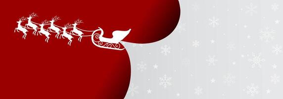 white Santa cart with rain deer flying while making new white page with white snow crystals banner template background vector