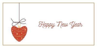 Red Cute Heart Toy New Year Greeting Horizontal Card or Invitation Template. Vintage Elegant Decoration Illustration. Happy Merry Xmas Greeting Party Banner Design background vector