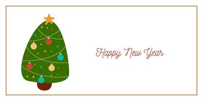 Christmas and New Year Greeting Horizontal Card or Invitation with Funny Tree. Vintage Elegant Decoration Illustration. Happy Merry Xmas Greeting Party Banner Design background vector