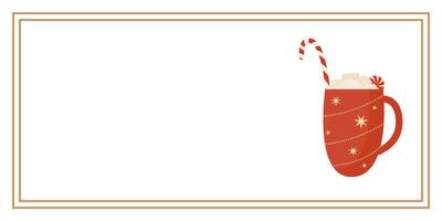 Christmas and New Year Greeting Horizontal Border with Red Cup Card or Invitation Template. Vintage Elegant Decoration Illustration. Happy Merry Xmas Greeting Party Banner Design background vector