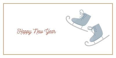 ChristNew Year Greeting Horizontal Card or Invitation with Skates. Vintage Elegant Decoration Illustration. Happy Merry Xmas Greeting Party Banner Design background vector