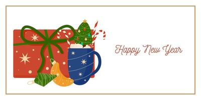 Happy New Year Party Greeting Bordered Horizontal Card or Invitation Template. Vintage Elegant Decoration Illustration. Happy Merry Xmas Greeting Party Banner Design background vector