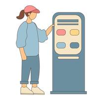 A woman is standing next to a vending machine vector