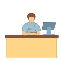 A man at the counter of a computer vector