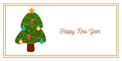 Funny Spruce Tree New Year Greeting Horizontal Card or Invitation Template. Vintage Elegant Decoration Illustration. Happy Merry Xmas Greeting Party Banner Design background vector