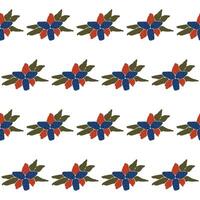 A pattern with blue, red and green leaves vector